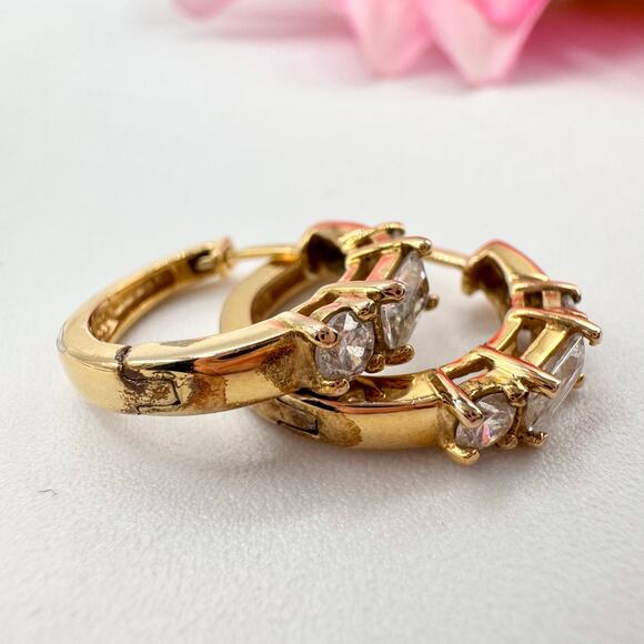 Ross-Simons Cubic Zirconia CZ Huggie Hoop Earrings Gold Over 925 Sterling Silver - Picture 6 of 15